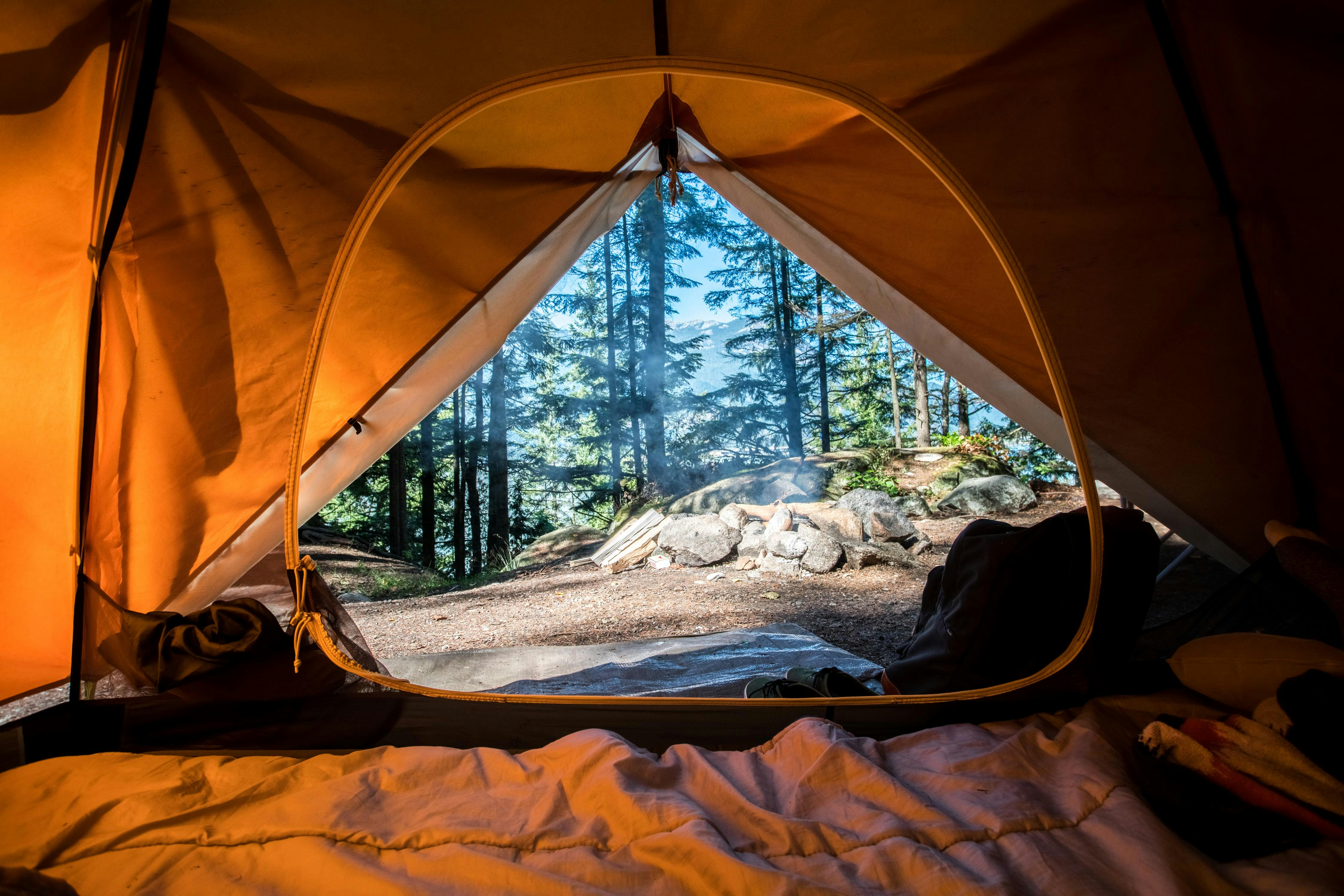 Interior of a tent in the forest